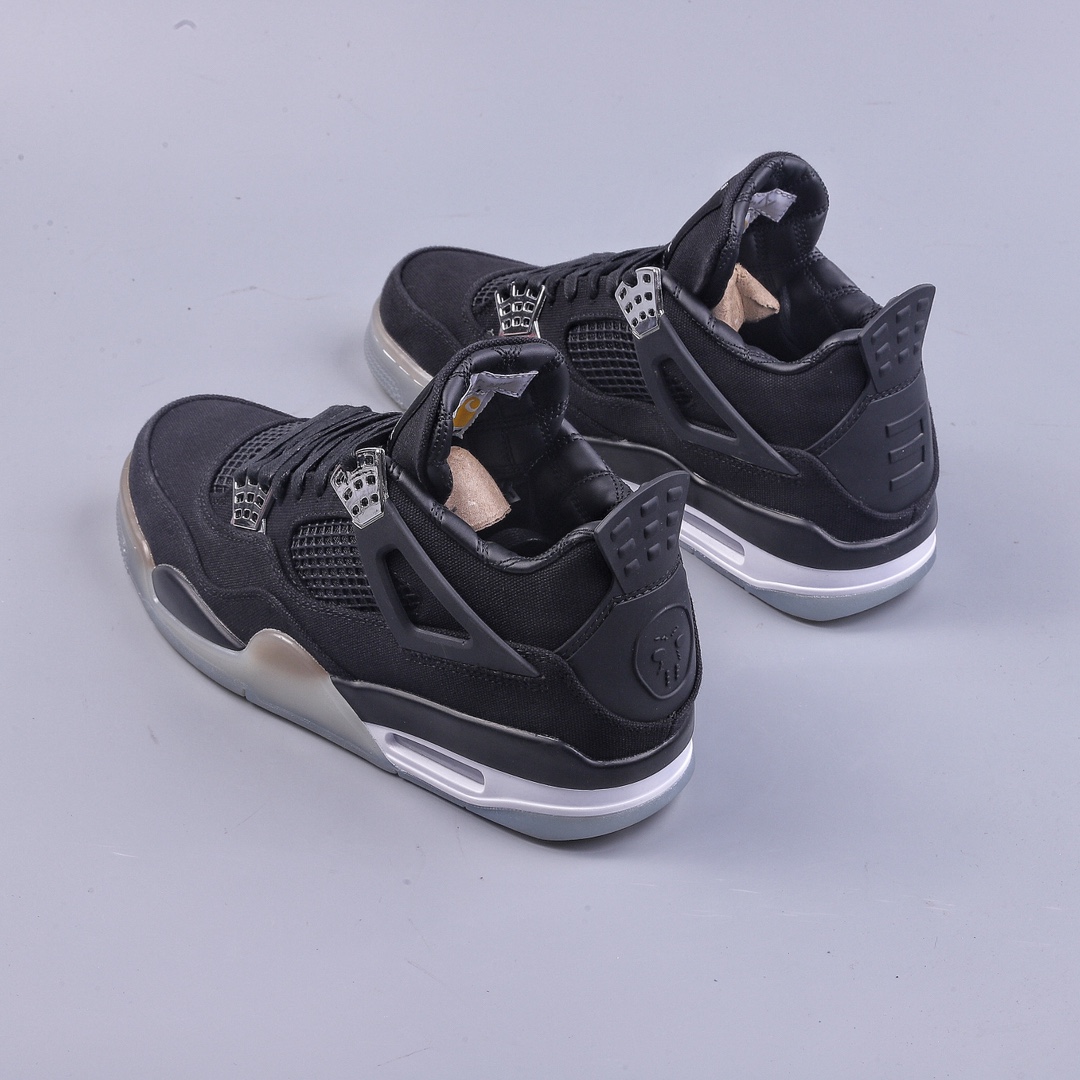 Small Air Jordan 4 Retro ”Black/Metallic Silver” AJ4 mid-top retro casual sports culture basketball shoes ”Joint canvas black and silver workwear” AJ4-136863