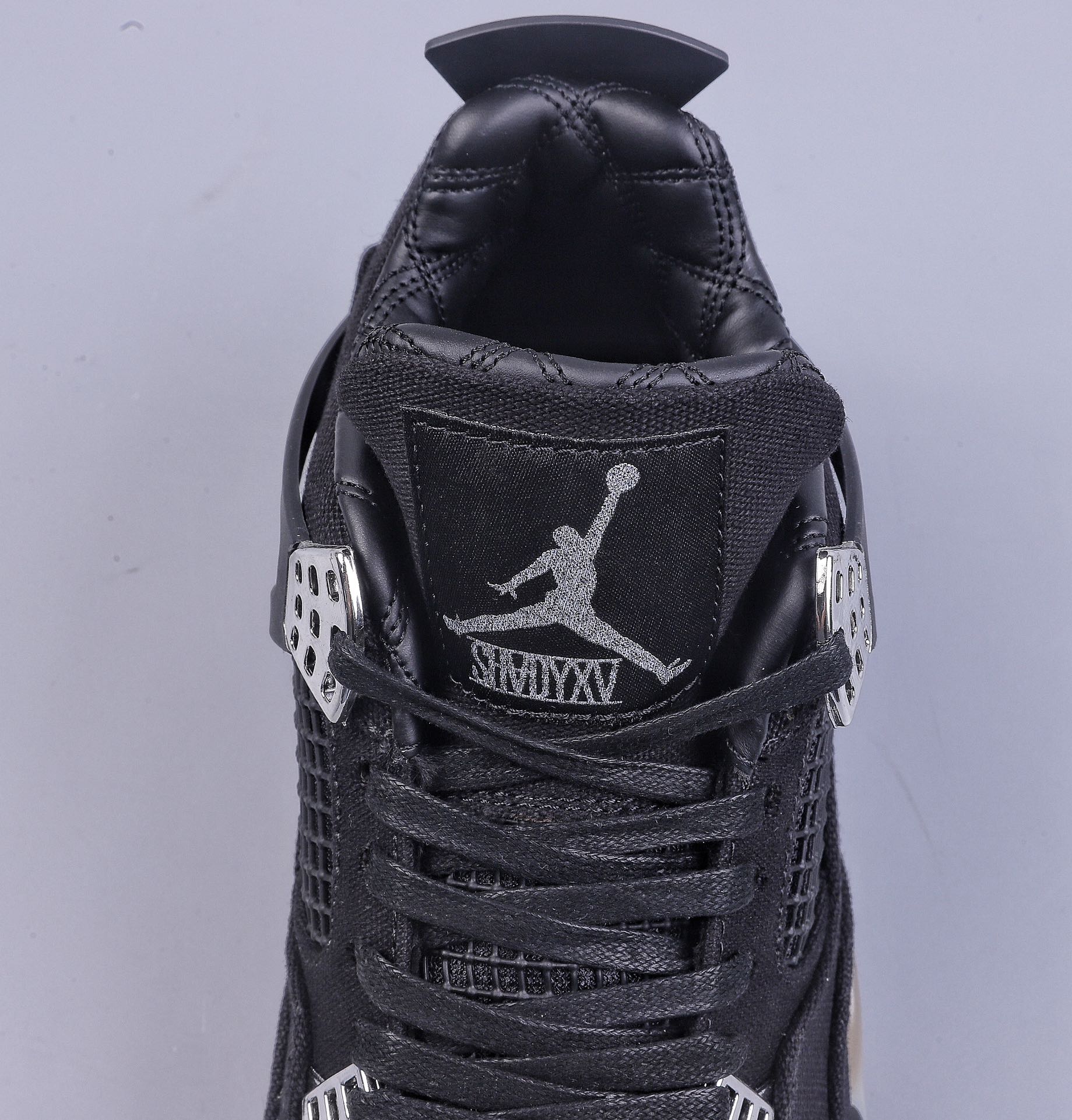 Small Air Jordan 4 Retro ”Black/Metallic Silver” AJ4 mid-top retro casual sports culture basketball shoes ”Joint canvas black and silver workwear” AJ4-136863