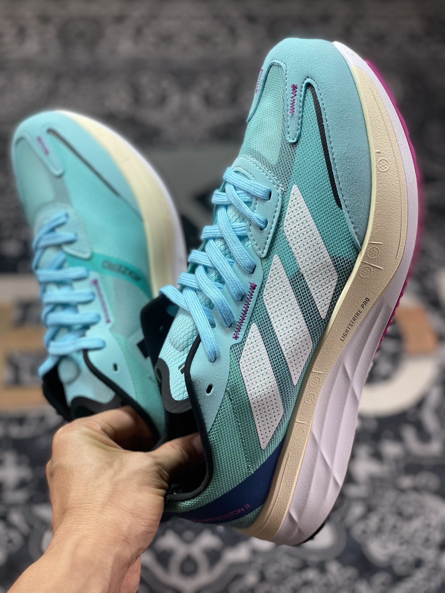 Adidas Adizero Boston 11 Boston 11 series low-top running shoes ”Mesh Mint Green Blue Purple” GV9064