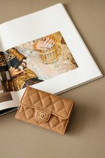 Chanel Classic Flap Bag Wallet Card pack Caramel All Steel