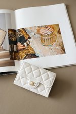 Chanel Classic Flap Bag Wallet Card pack White All Steel
