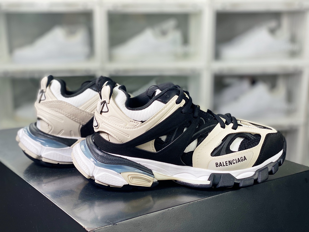 BALENCIAGA Track Trainers 3.0 Retro Wild Running Grandpa Trendy All-match Jogging Shoes ”Black and White Light Sand Gray” 542436 W3SU5 9791