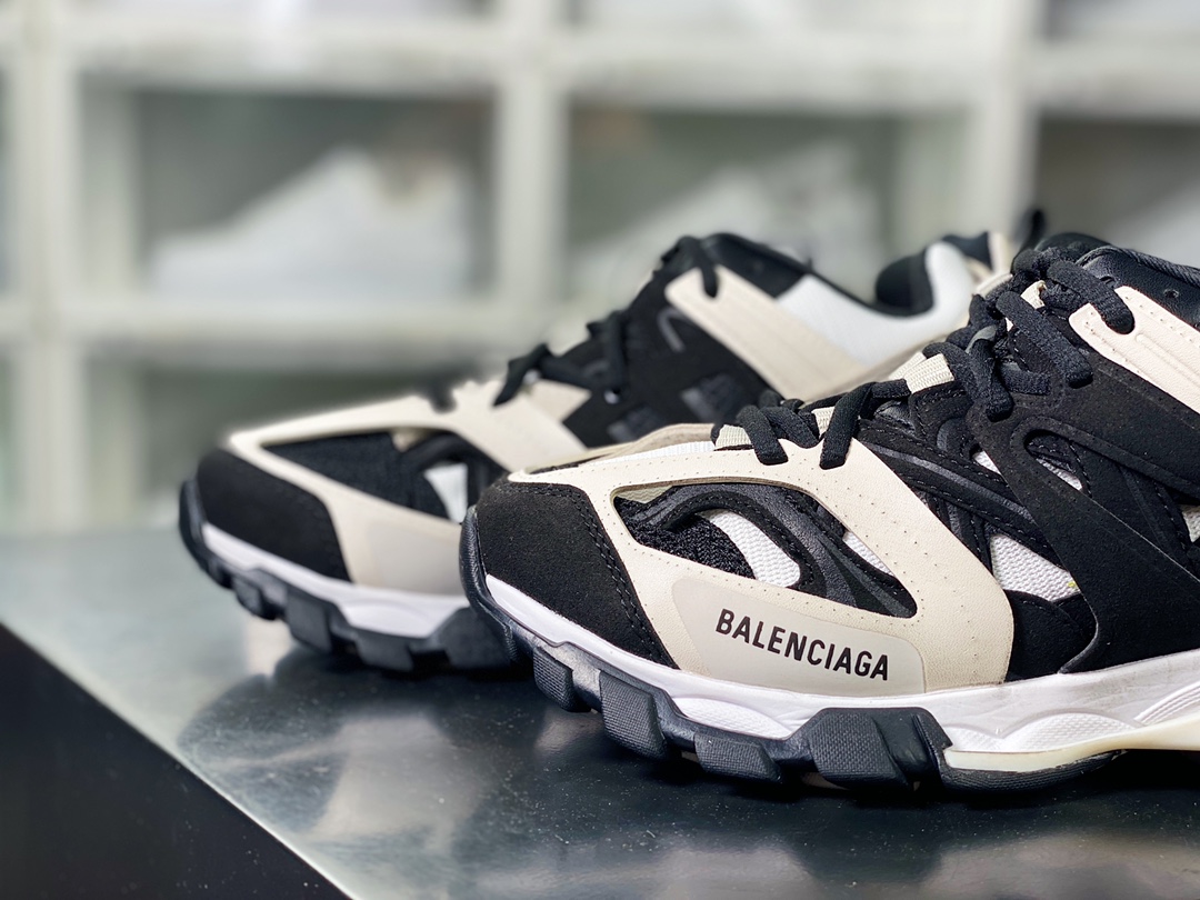 BALENCIAGA Track Trainers 3.0 Retro Wild Running Grandpa Trendy All-match Jogging Shoes ”Black and White Light Sand Gray” 542436 W3SU5 9791