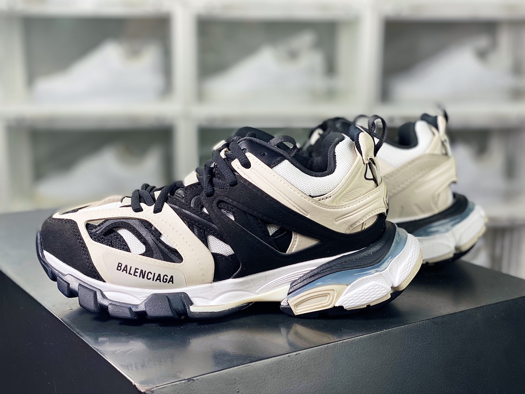 BALENCIAGA Track Trainers 3.0 Retro Wild Running Grandpa Trendy All-match Jogging Shoes ”Black and White Light Sand Gray” 542436 W3SU5 9791