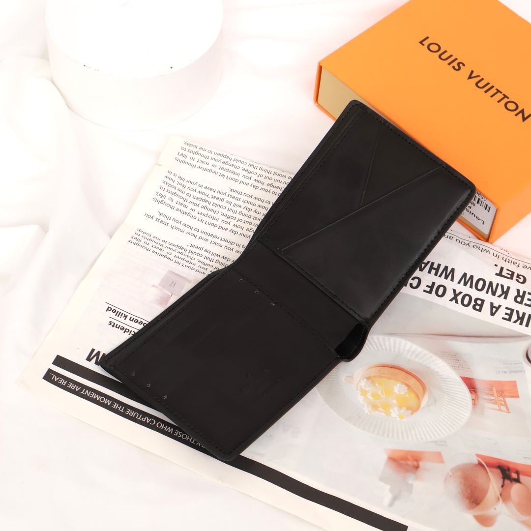 Close-up of interior of a leather bifold wallet