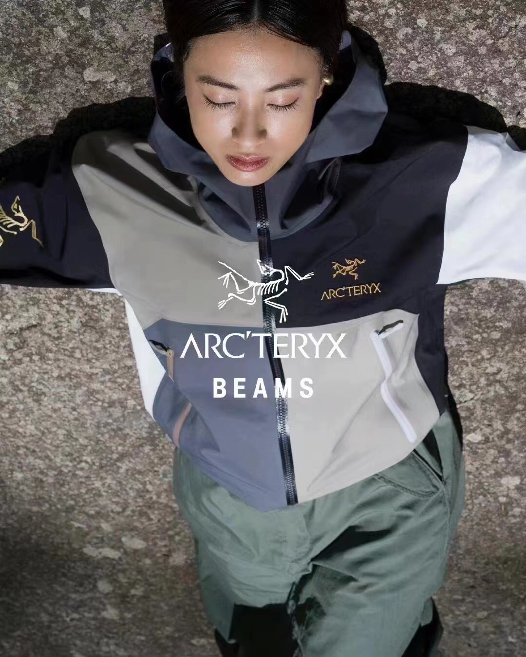 。 Beams x Arcteryx 拼色刺绣始祖鸟冲锋衣 连帽硬壳夹克外套刘雯 李现 井柏然 各路男神