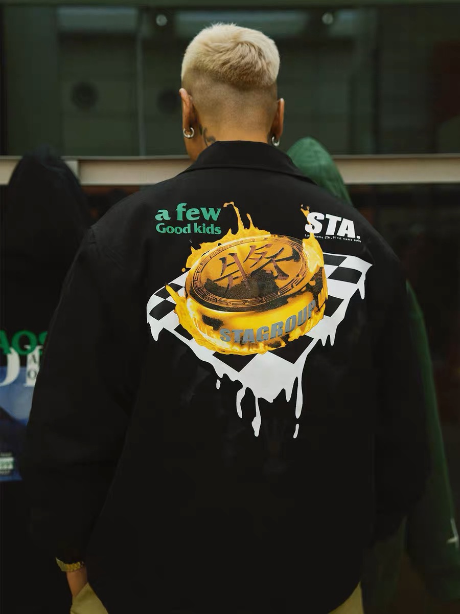 玖2212#AFGKXSTA SERIES OF CHESS COACHES’ JACKETS 2022FW NATIONAL TIDE COATS COLOUR: BLACK NUMBER OF CODES: S-XL