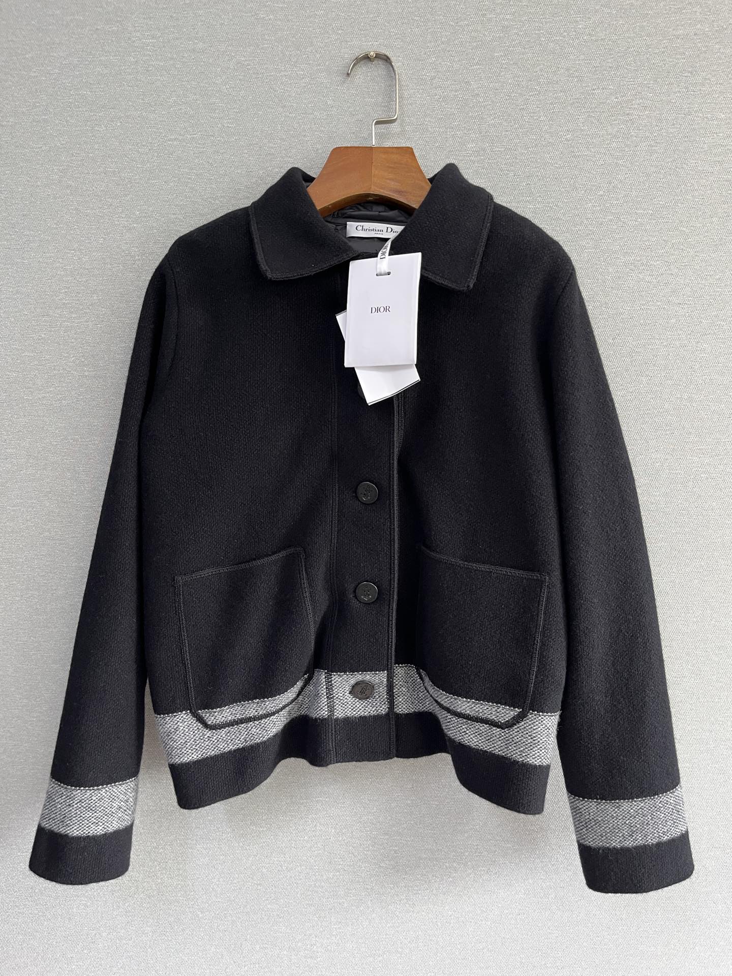 Dior Clothing Coats & Jackets Black Grey Knitting Wool Hooded Top