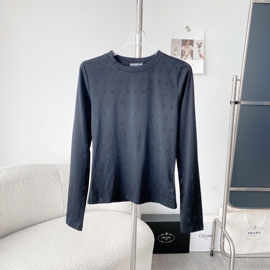 Balenciaga Clothing T-Shirt Black Grey Cotton Spring Collection Long Sleeve