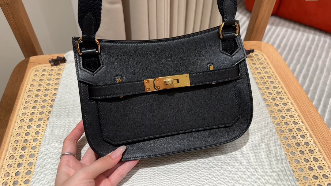 Mini Jypsiere Black Swift Leather Crossbody Bag with Gold Hardware