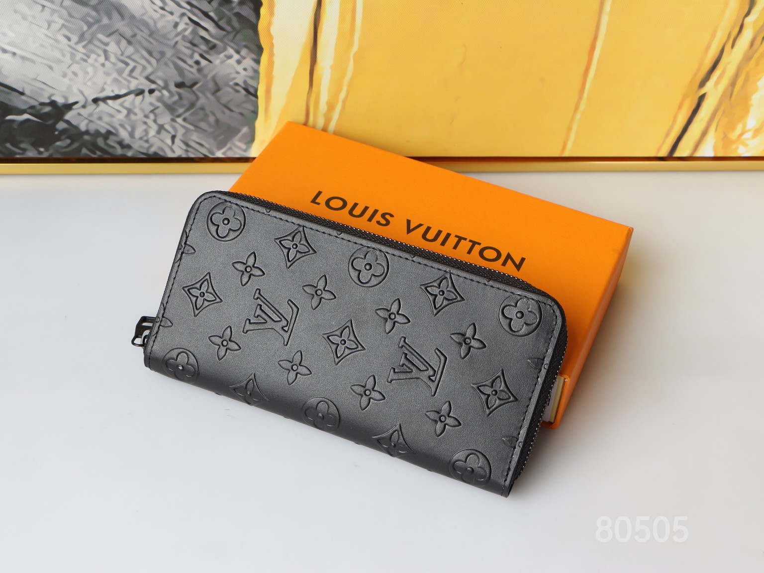 Open leather long wallet, showing interior