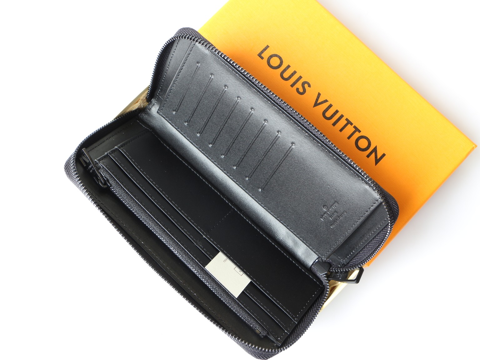 Leather long wallet in hand