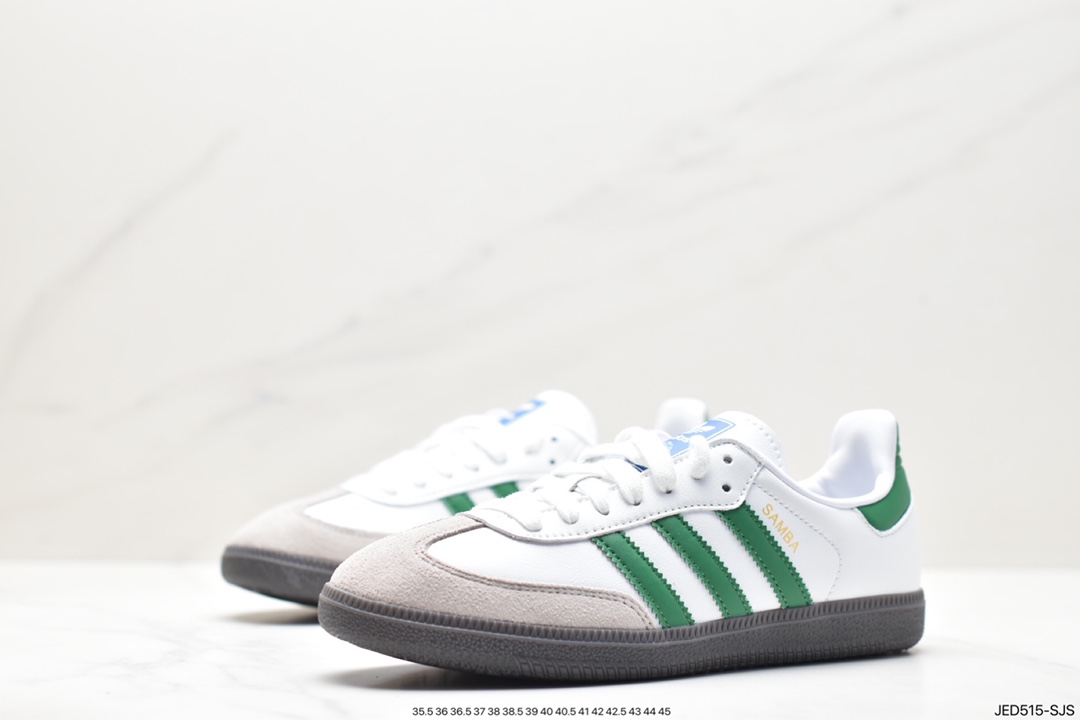 Adidas Originals Samba Vegan OG Samba Sneakers ”Leather Black and White Light Gray Caramel Bottom Eco-friendly Logo” IG1024