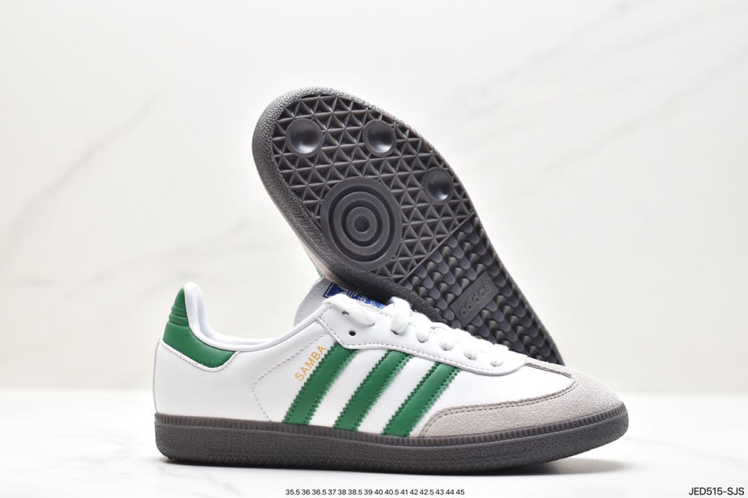 Adidas Originals Samba Vegan OG Samba Sneakers ”Leather Black and White Light Gray Caramel Bottom Eco-friendly Logo” IG1024