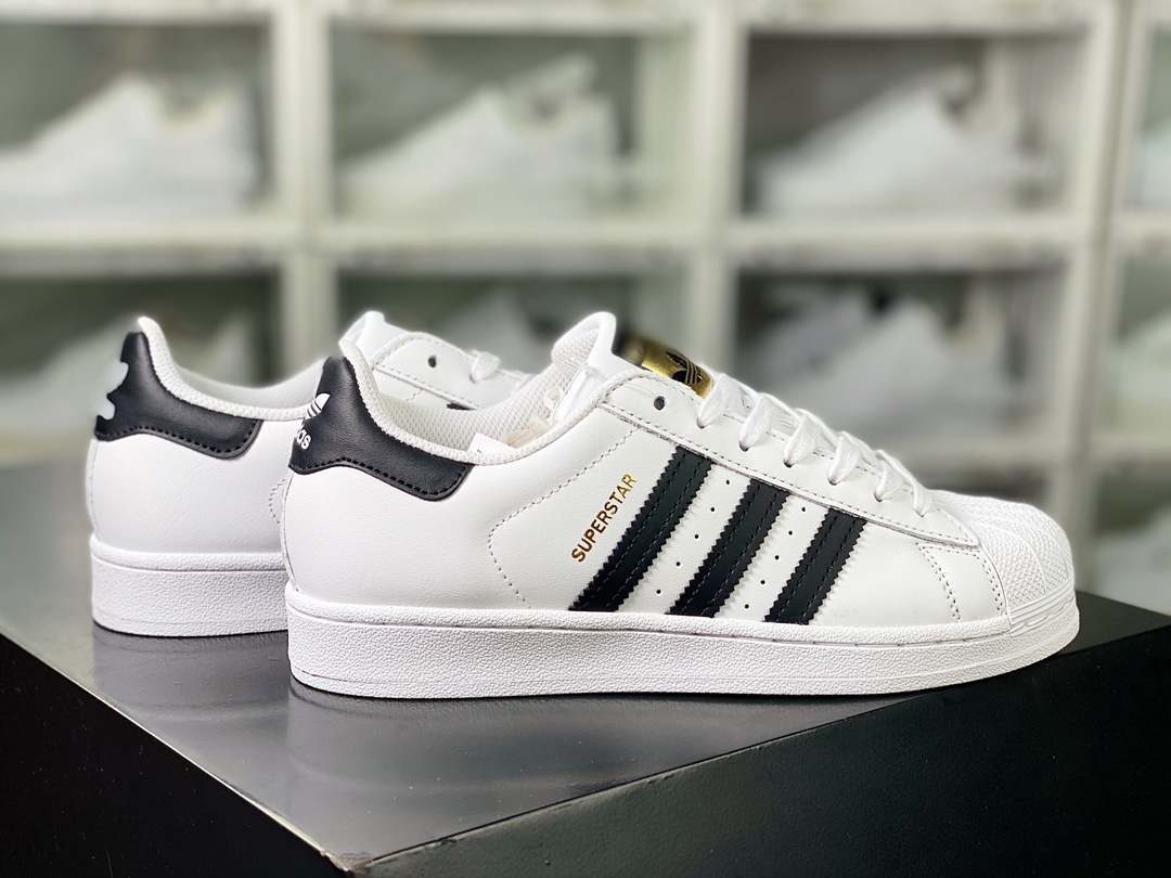 / Clover Adidas Originals Superstar ”White/Black/Gold” classic shell head series low-top sneakers ”19 old version leather white black gold label” C77124