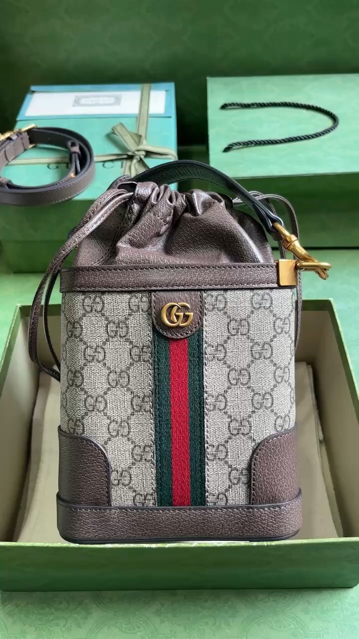 Gucci Ophidia Bucket Bags Brown PVC