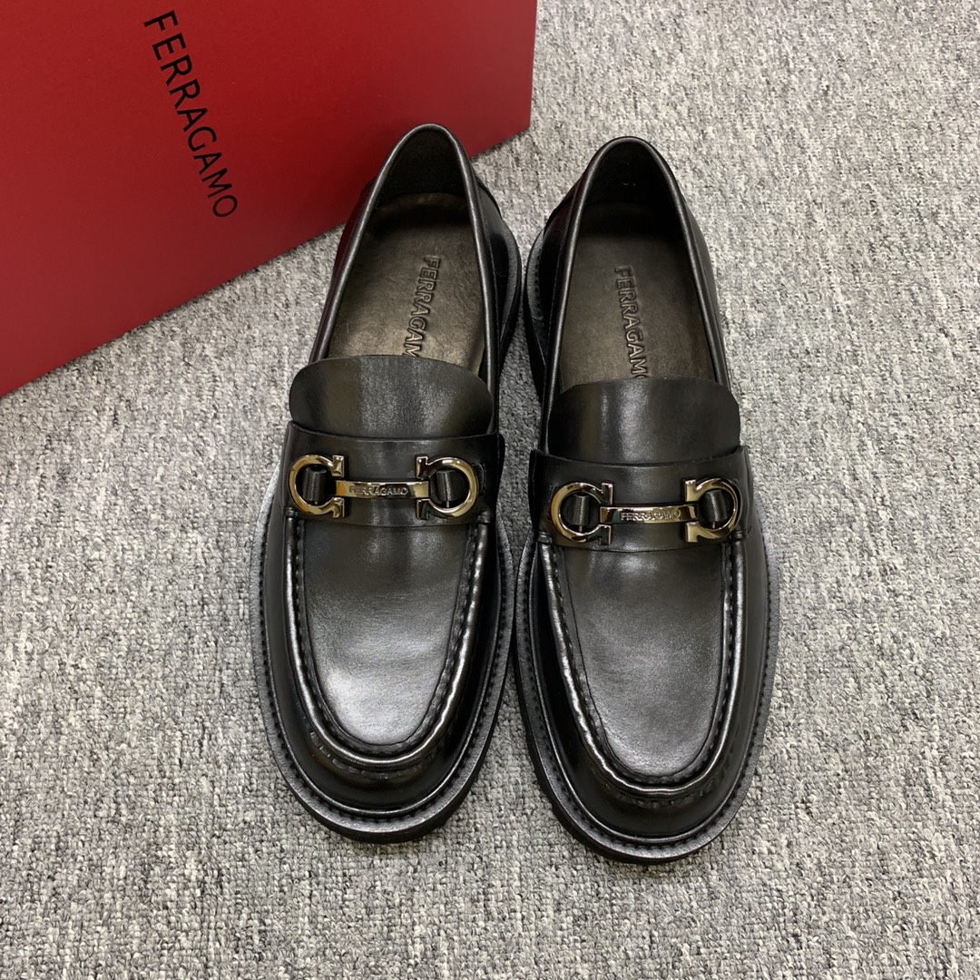Ferragamo Men's Black Leather Loafers with Thick Sole, Sizes 39-44 2 i1692397752 6227 0