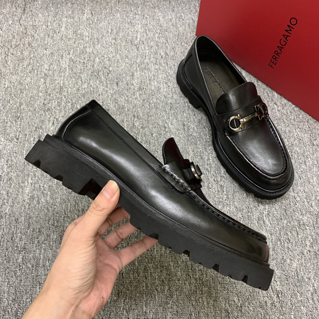 Ferragamo Men's Black Leather Loafers with Thick Sole, Sizes 39-44 6 i1692397752 6604 4