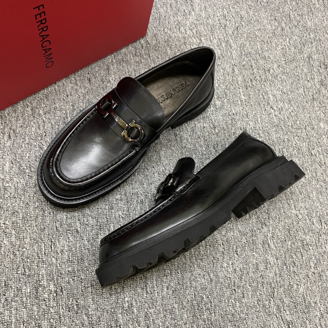 Ferragamo Men's Black Leather Loafers with Thick Sole, Sizes 39-44 7 i1692397752 9673 5