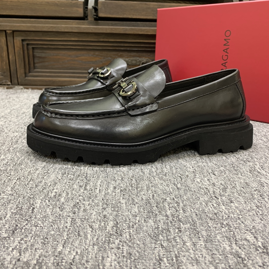 Ferragamo Men's Black Leather Loafers with Thick Sole, Sizes 39-44 5 i1692397752 9948 3