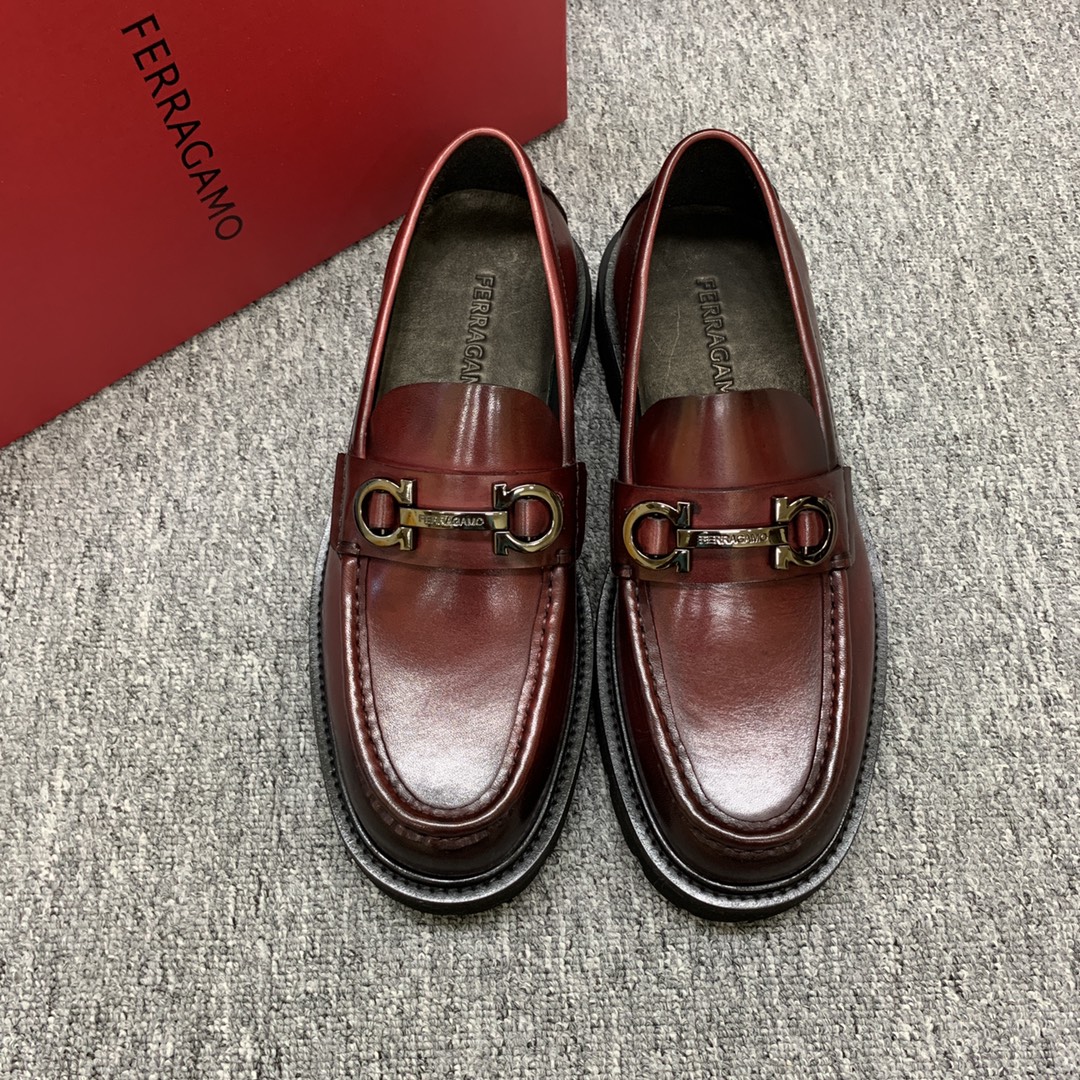 Salvatore Ferragamo Men's Leather Loafers with Thick Sole in Burgundy 2 i1692397860 2456 0