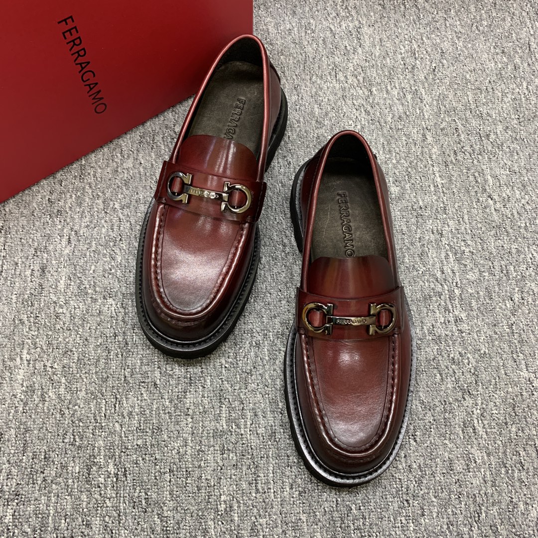 Salvatore Ferragamo Men's Leather Loafers with Thick Sole in Burgundy 3 i1692397860 4119 1