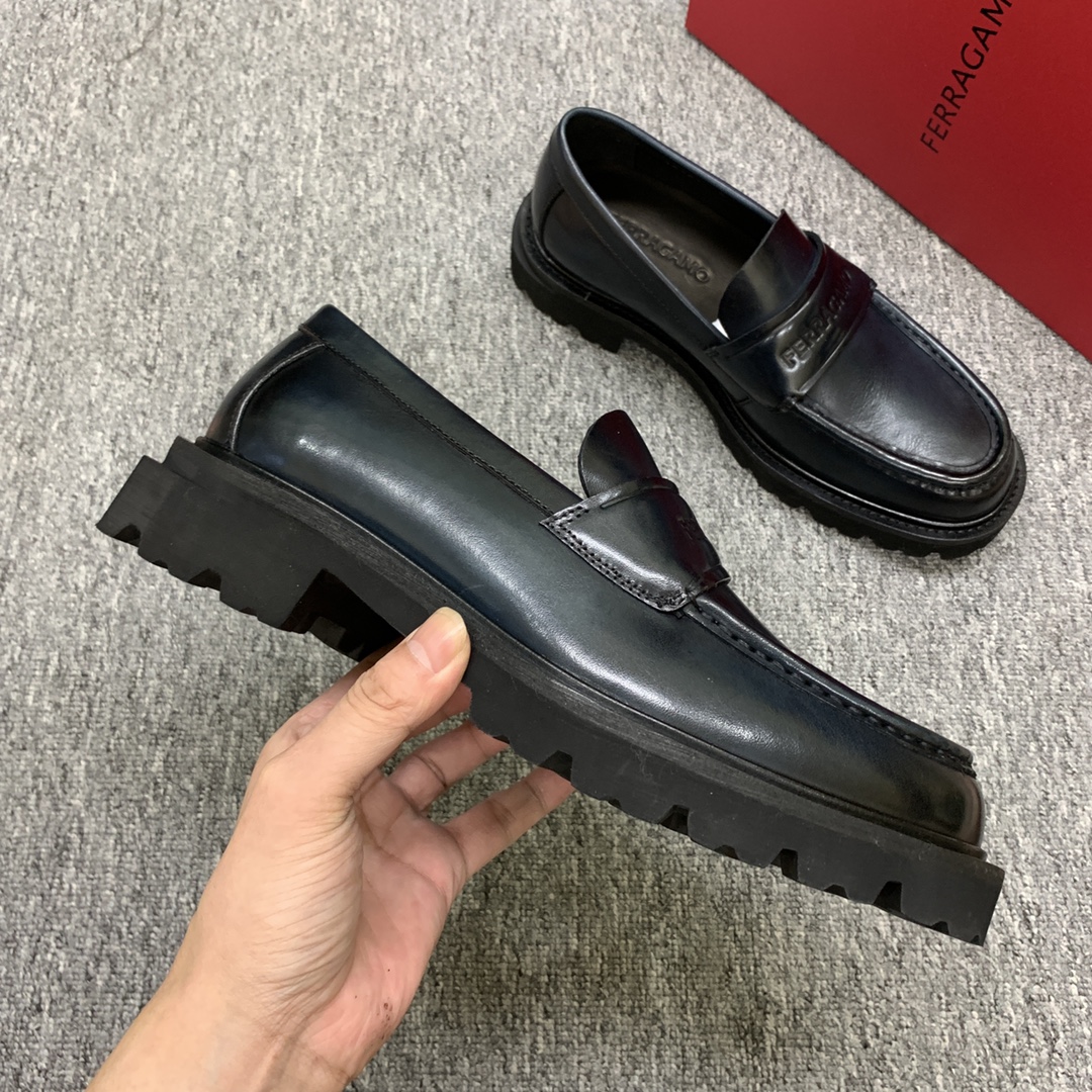 Ferragamo Men's Black Leather Loafers Round Toe Shoes Size 39-44 6 i1692398017 1603 4