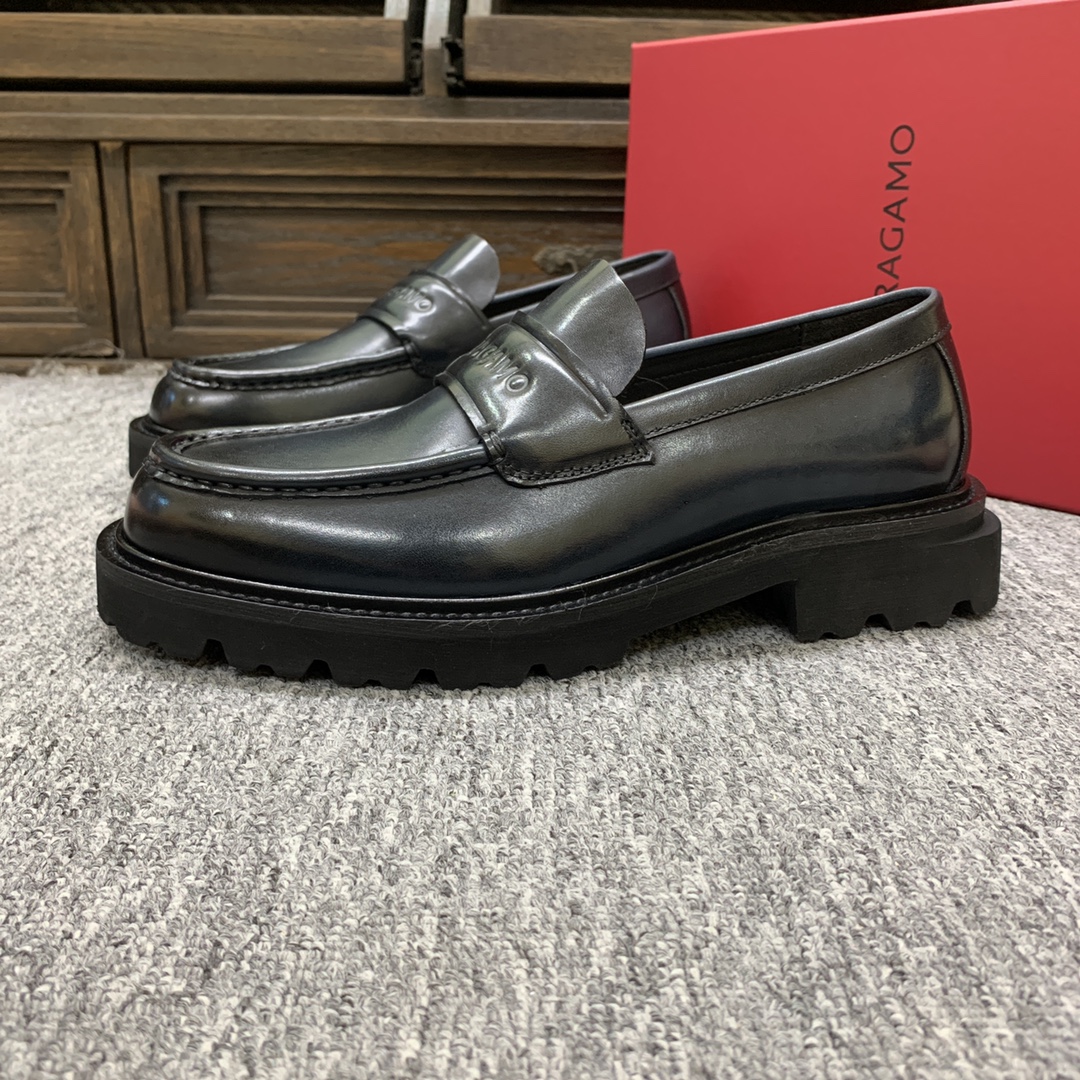 Ferragamo Men's Black Leather Loafers Round Toe Shoes Size 39-44 5 i1692398017 3864 3