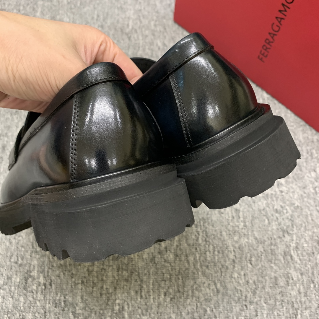 Ferragamo Men's Black Leather Loafers Round Toe Shoes Size 39-44 10 i1692398017 5104 8