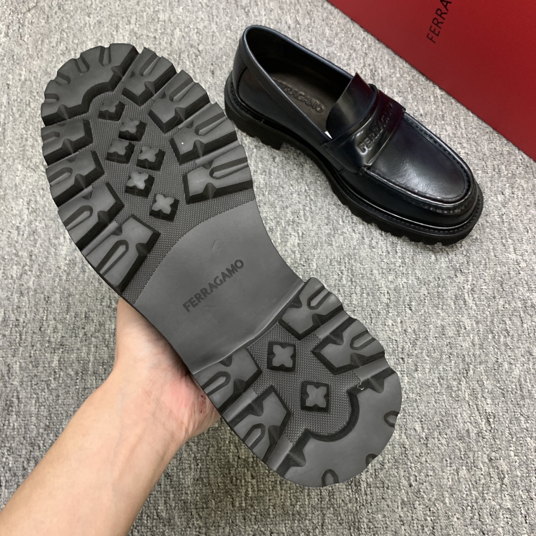 Ferragamo Men's Black Leather Loafers Round Toe Shoes Size 39-44 8 i1692398017 6801 6