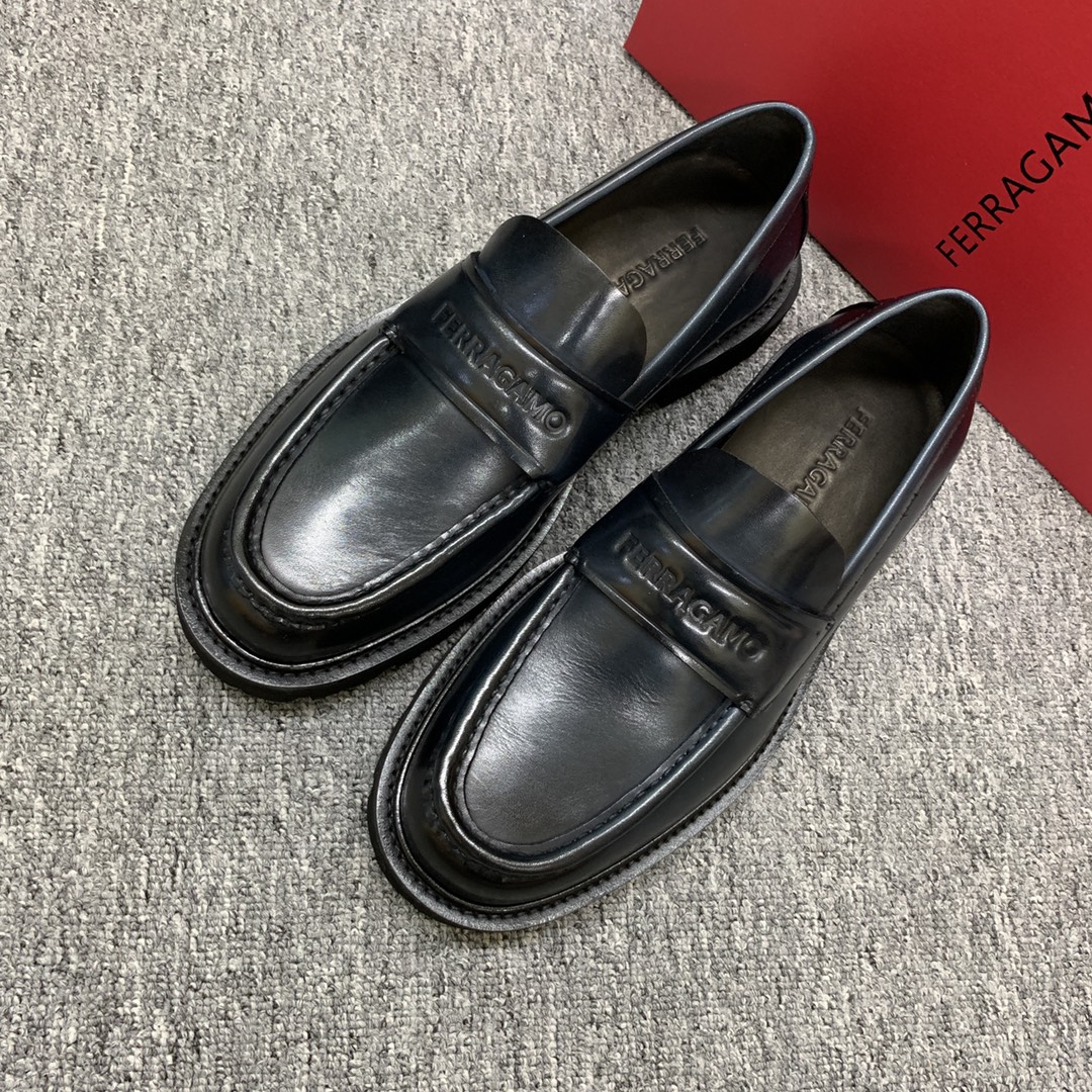 Ferragamo Men's Black Leather Loafers Round Toe Shoes Size 39-44 4 i1692398017 7134 2