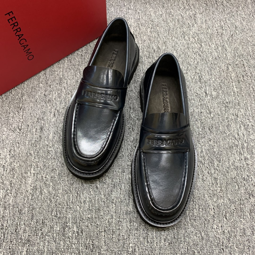 Ferragamo Men's Black Leather Loafers Round Toe Shoes Size 39-44 3 i1692398017 9411 1