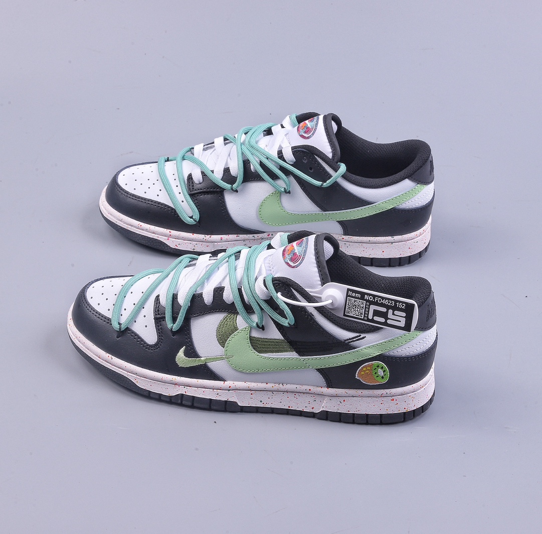 CS Nk Dunk Low ”Multi Color” black, white and green vibrant three-hook custom version deconstructed lace-up casual sneakers FD4623-152