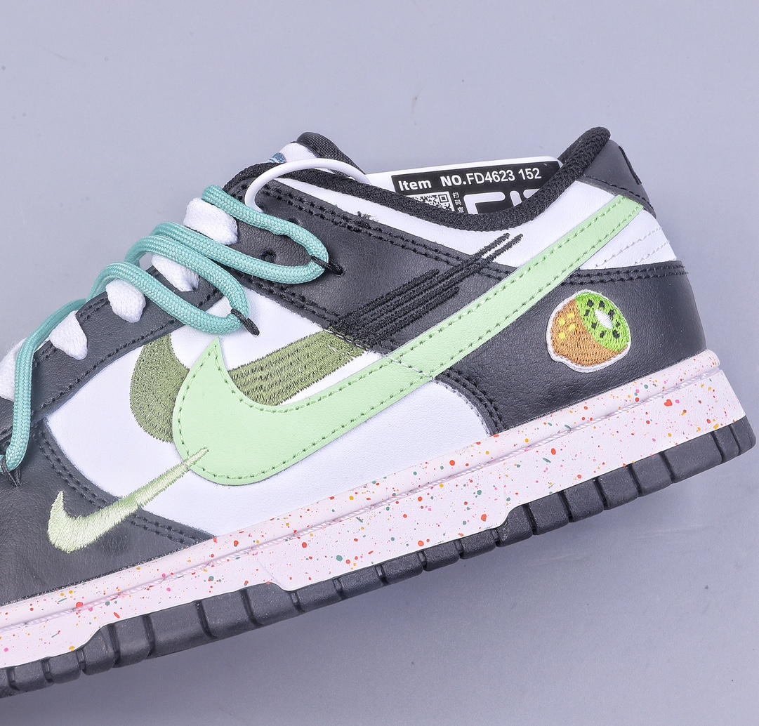 CS Nk Dunk Low ”Multi Color” black, white and green vibrant three-hook custom version deconstructed lace-up casual sneakers FD4623-152