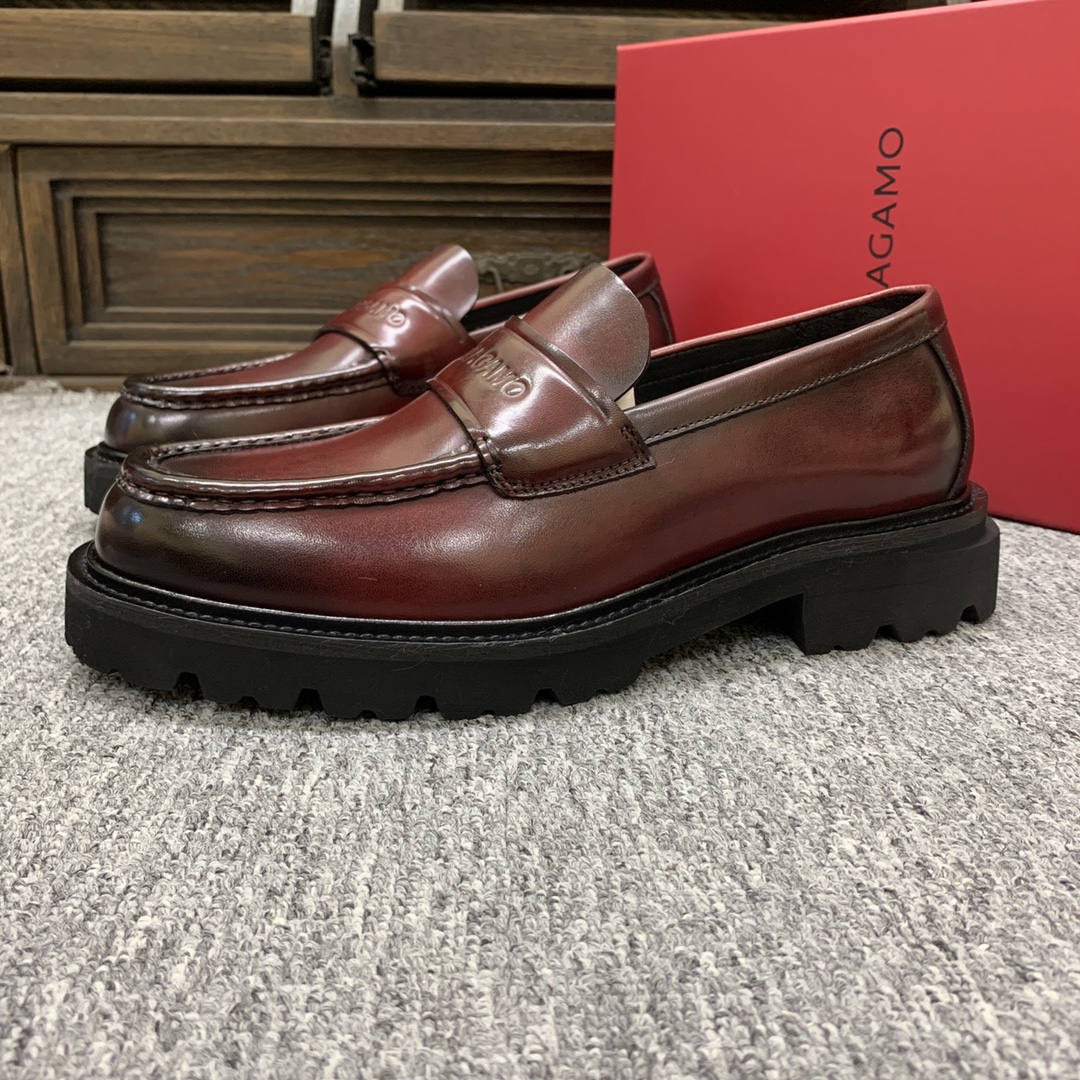 Salvatore Ferragamo Men's Leather Loafers Round Toe Thick Sole Size 39-44 5 i1692398103 2448 3