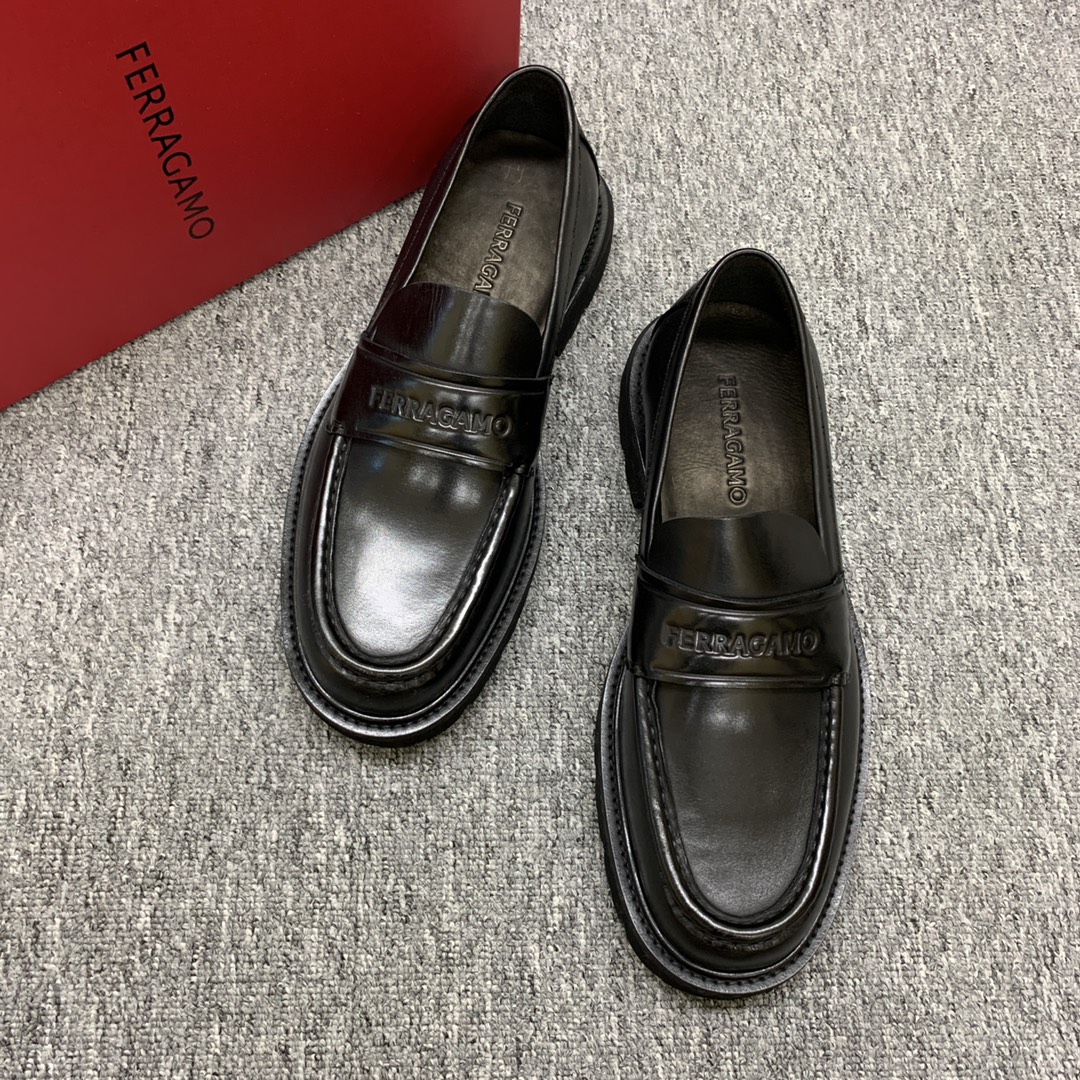 Ferragamo Men's Black Leather Loafers with Round Toe and Thick Sole 3 i1692398168 7146 1