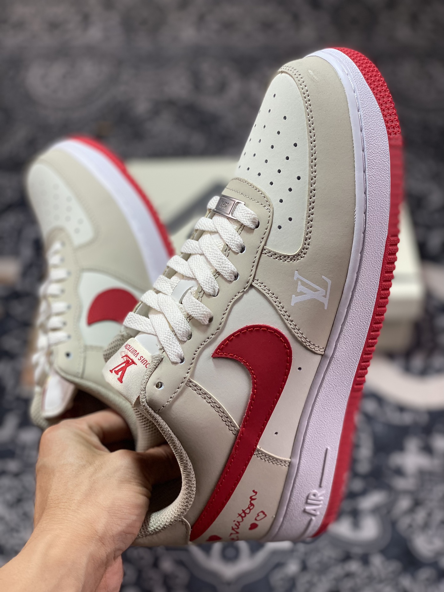 Nike Air Force 1 07 Low ”GUCCI” Air Force One classic low-top sneakers ”Light Khaki Red Valentine's Day Gucci” BS9055-722