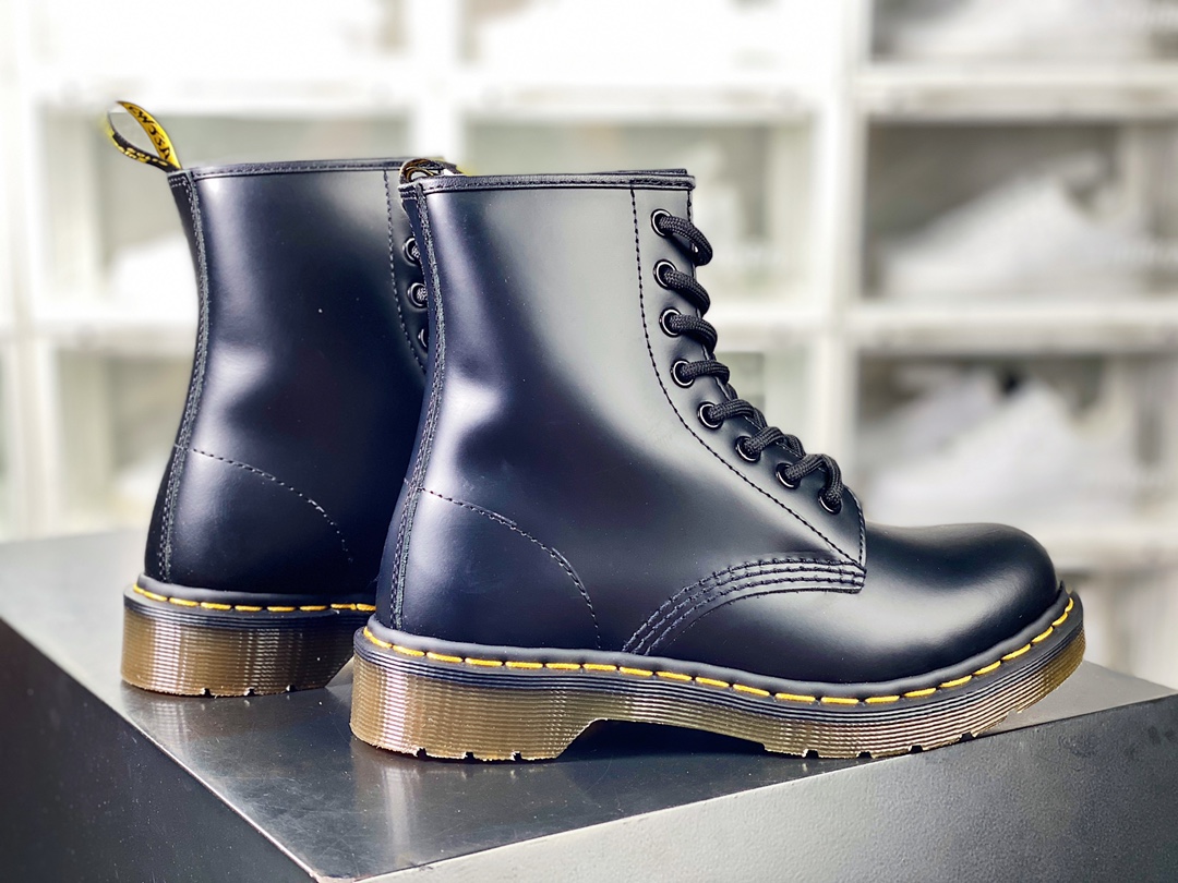 Dr. Martens Bex 8-Eye Boot 1460 High Top Series Retro Eight-hole Lace-up Full Leather Work Martin Boots ”Glossy Hard Black Leather”