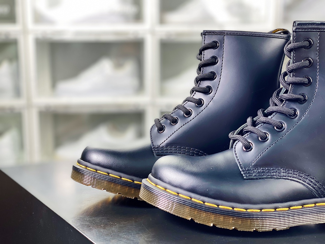 Dr. Martens Bex 8-Eye Boot 1460 High Top Series Retro Eight-hole Lace-up Full Leather Work Martin Boots ”Glossy Hard Black Leather”