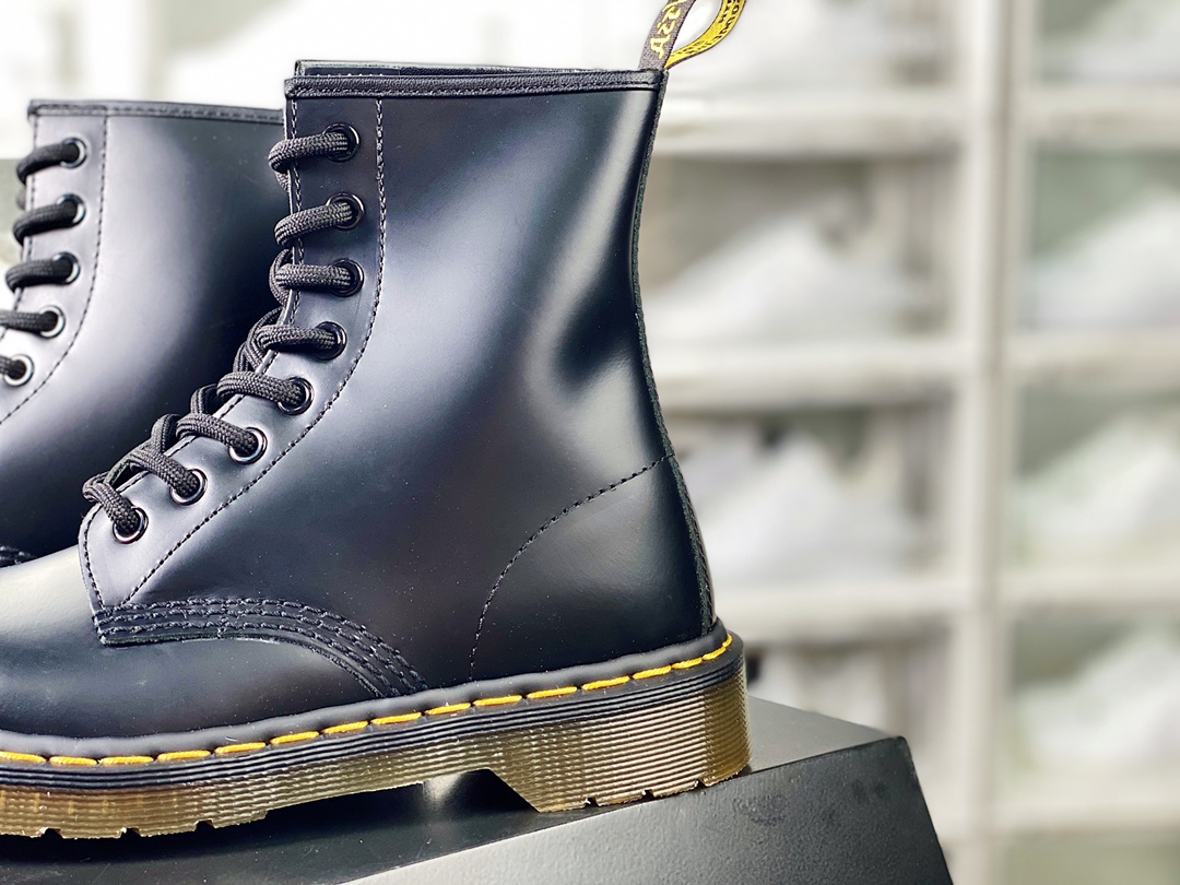 Dr. Martens Bex 8-Eye Boot 1460 High Top Series Retro Eight-hole Lace-up Full Leather Work Martin Boots ”Glossy Hard Black Leather”