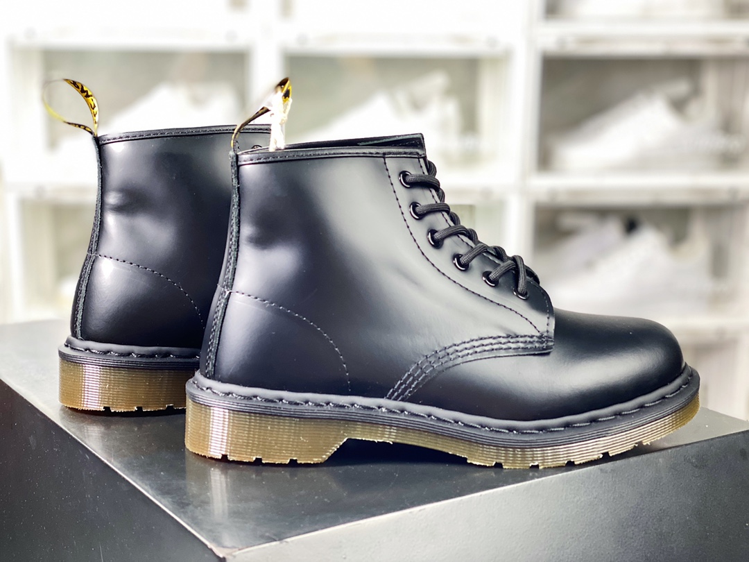 Dr. Martens Jadon 6 Eye Boots series retro six-hole mid-top lace-up full leather casual work boots ”hard leather black” R11822206