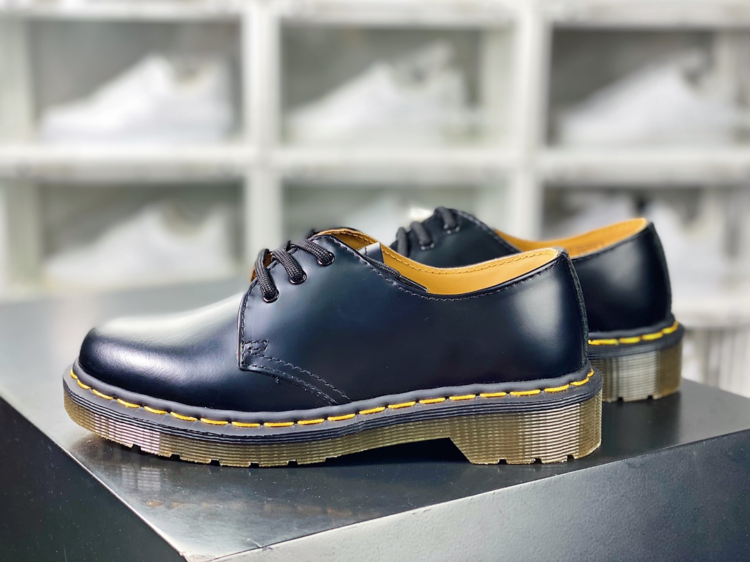 Dr. Martens 1461 Bex Double Stitch Leather Double Stitch Martin Boots ”Leather Black Yellow Lining Low Top” 27882001