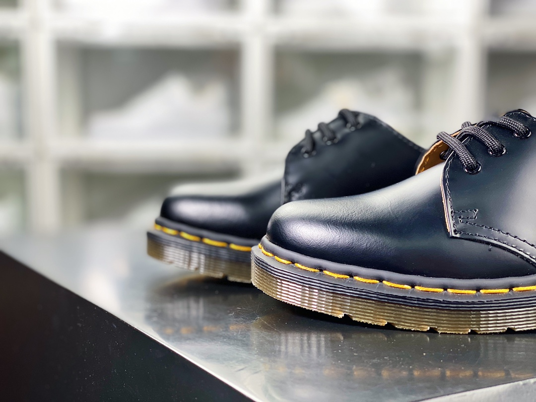 Dr. Martens 1461 Bex Double Stitch Leather Double Stitch Martin Boots ”Leather Black Yellow Lining Low Top” 27882001