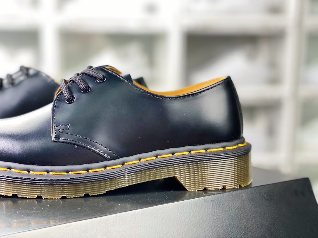 Dr. Martens 1461 Bex Double Stitch Leather Double Stitch Martin Boots ”Leather Black Yellow Lining Low Top” 27882001