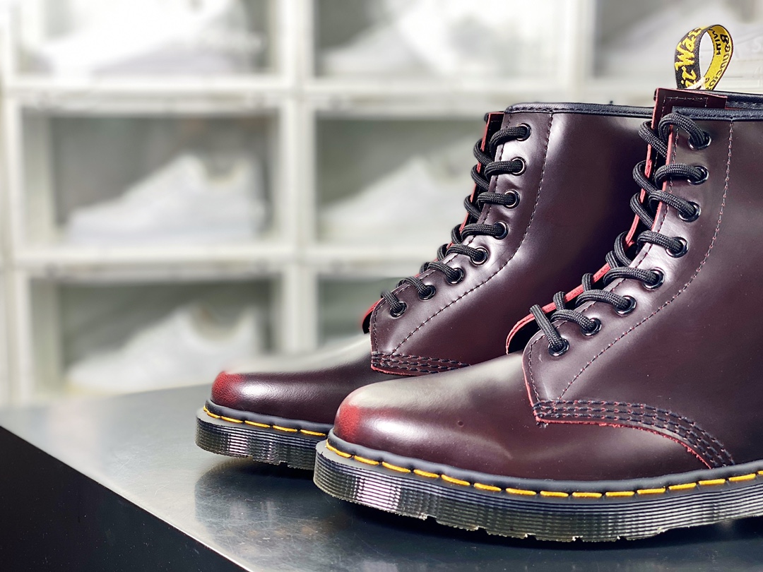 Dr. Martens Bex 8-Eye Boot 1460 high-top series retro eight-hole lace-up full leather work boots ”Cherry Red Open Edge Bead Hard Leather” R11822600