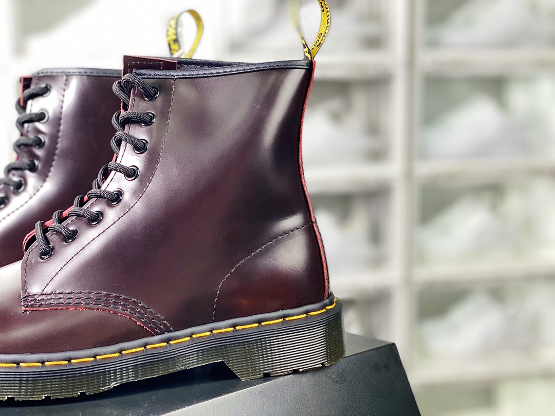 Dr. Martens Bex 8-Eye Boot 1460 high-top series retro eight-hole lace-up full leather work boots ”Cherry Red Open Edge Bead Hard Leather” R11822600