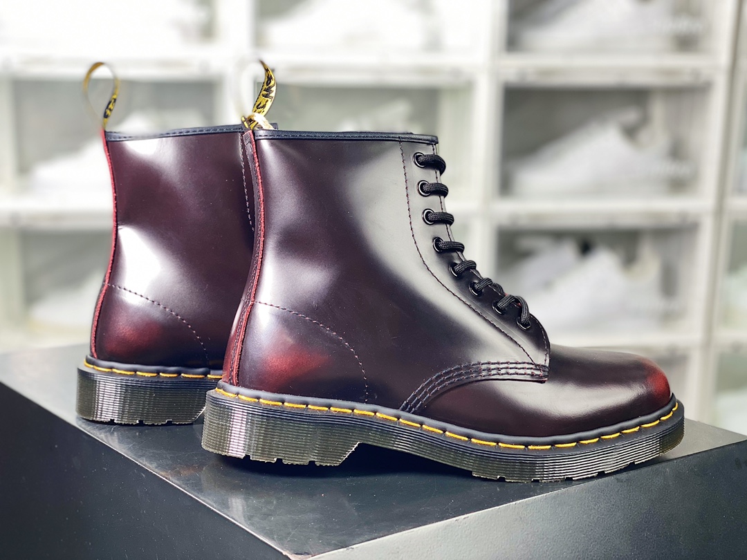 Dr. Martens Bex 8-Eye Boot 1460 high-top series retro eight-hole lace-up full leather work boots ”Cherry Red Open Edge Bead Hard Leather” R11822600