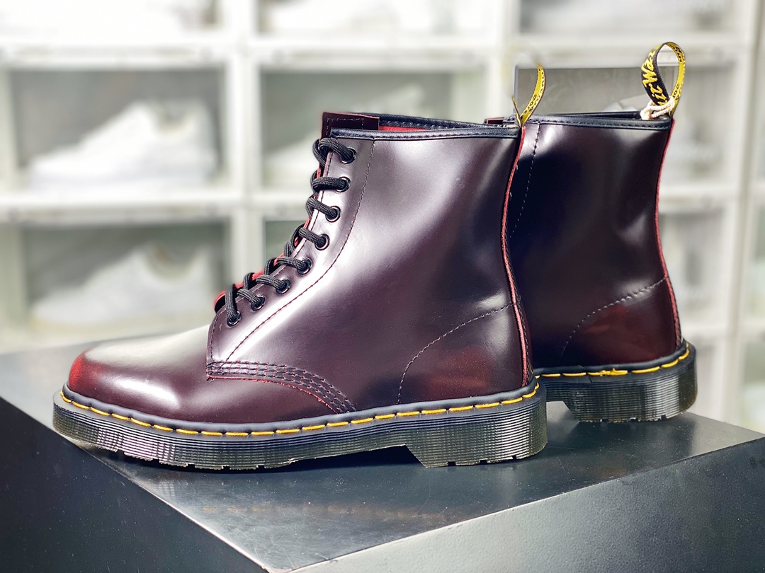 Dr. Martens Bex 8-Eye Boot 1460 high-top series retro eight-hole lace-up full leather work boots ”Cherry Red Open Edge Bead Hard Leather” R11822600