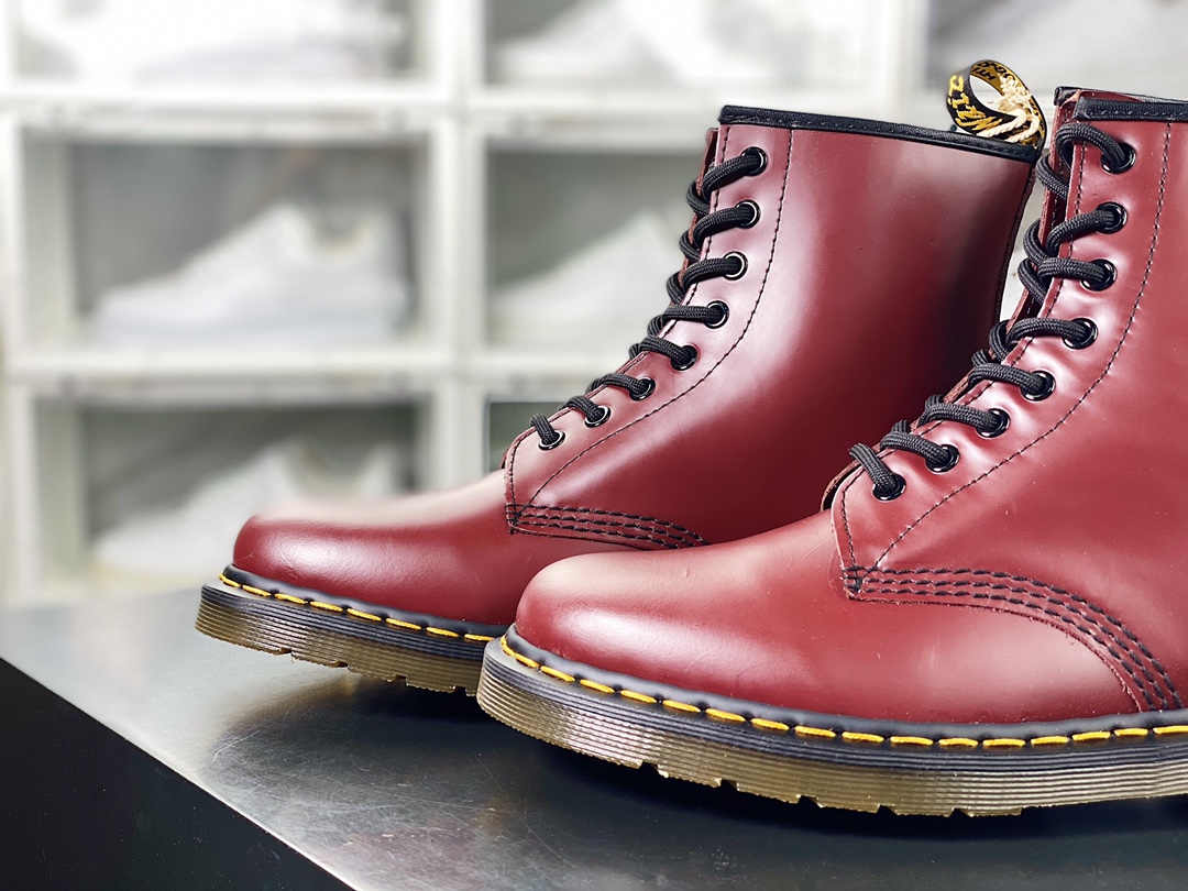 Dr. Martens Bex 8-Eye Boot 1460 High Top Series Retro Eight-hole Lace-up Full Leather Work Martin Boots ”Glossy Hard Chicken Blood Red”