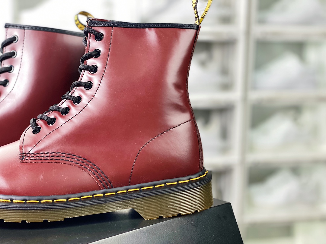 Dr. Martens Bex 8-Eye Boot 1460 High Top Series Retro Eight-hole Lace-up Full Leather Work Martin Boots ”Glossy Hard Chicken Blood Red”